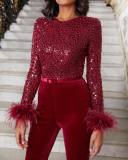Women Feather Patchwork Jumpsuit