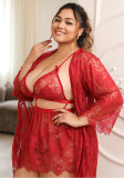 Plus Size Women Sexy Lace Suspender Skirt Sexy Lingerie Three-Piece