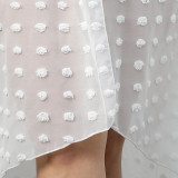 Plus Size Women Polka Dot Chiffon Shirt Beach Sunscreen Irregular Lace-Up Dress