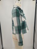 Women Autumn and Winter Plaid Crop Shirt Top
