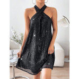 Women Halter Neck Off-Shoulder Sexy Sequin Dress