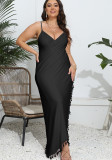Plus Size Women One Piece Beach Skirt Irregular Suspender Skirt Tassel Dress
