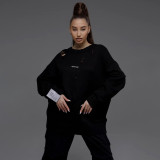 Women Casual Ripped Round Neck Loose Long Sleeve Sweater