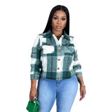 Women Autumn and Winter Plaid Crop Shirt Top