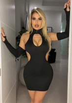 Women Solid Sexy Hollow Halter Neck Bodycon Dress