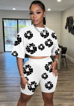 Women Summer Round Neck Short Sleeve Top and Shorts Printed Two-piece Set Women Summer Round Neck Short Sleeve Top and Shorts Printed Two-piece Set