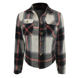 Women Autumn and Winter Plaid Crop Shirt Top