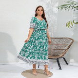 Plus Size Women Elegant V-Neck Dress