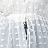 Plus Size Women Polka Dot Chiffon Shirt Beach Sunscreen Irregular Lace-Up Dress
