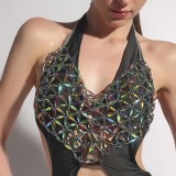 Women Gemstone Hollow Bra Bikini Suspender Belt Chain