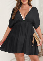 Plus Size Women Sexy Backless Pleated Dress Plus Size Women Sexy Backless Pleated Dress