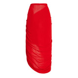 Solid Color Strapless Flower  One-Piece Swimsuit Skirt Set