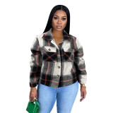 Women Autumn and Winter Plaid Crop Shirt Top