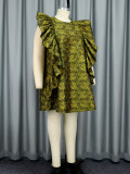 Printed Loose Plus Size Ruffle Edge Women's Dress