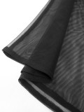 Sexy See-Through Long Sleeve Blouse V-Neck Mesh Patchwork Slim Waist Slim Fit Tops