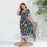 Plus Size Women Elegant V-Neck Dress