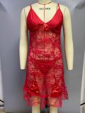 Women lace V-neck suspender sexy nightgown Lace See-Through Sexy Lingerie with thong