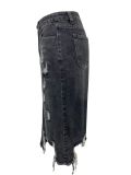 Spring Summer Women's High Waist Front Slit Denim Long Skirt