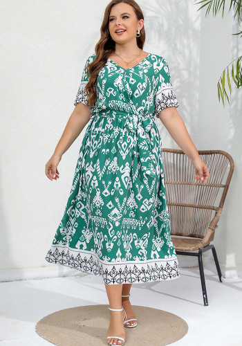 Plus Size Women Elegant V-Neck Dress