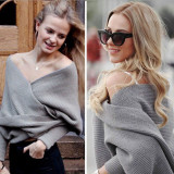 Spring V-Shaped Cross Off Shoulder Knitting Sexy Sweater