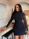 Women's Solid Color Round Neck Long-Sleeved Trendy Women's Bodycon Dress