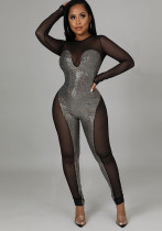 Women's Sexy See-Through Slim Sequined Mesh Long Sleeve Jumpsuit Women's Sexy See-Through Slim Sequined Mesh Long Sleeve Jumpsuit