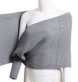 Spring V-Shaped Cross Off Shoulder Knitting Sexy Sweater