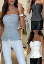 Spring Summer Ashionable Zipper Strapless Fashion Top