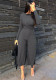 Fashion Women's Long Sleeve Ribbed Slim Waist Wide Leg Pants Jumpsuit