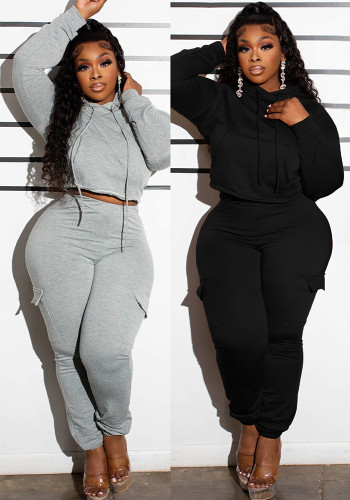 Stylish Patchwork Hooded Hoodies Cargo Pants Casual Two-Piece Set