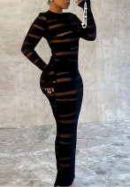 Sexy Long Sleeve Round Neck Bodycon Long Plus Size Dress