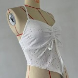 Women Halter Neck Lace-Up Drawstring Irregular Halter Top