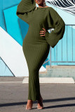 Spring Long Sleeve Solid Color Ribbed Bodycon Dress
