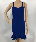 Fashion Solid Color Straps Ruffle Bodycon Dress