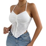 Women Halter Neck Lace-Up Drawstring Irregular Halter Top