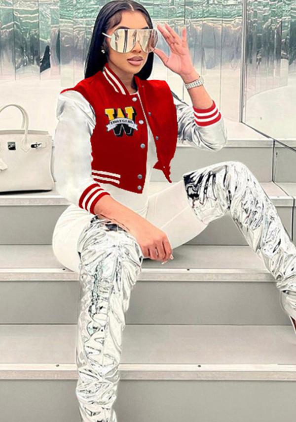 Women Embroidered Patchwork Baseball Jacket