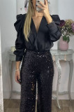 Spring Summer Long Sleeve Loose Satin Shirt Casual Party Top