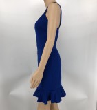 Fashion Solid Color Straps Ruffle Bodycon Dress