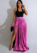Women Solid High Waist Pleated Slit Skirt