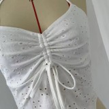 Women Halter Neck Lace-Up Drawstring Irregular Halter Top