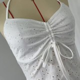 Women Halter Neck Lace-Up Drawstring Irregular Halter Top