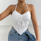 Women Halter Neck Lace-Up Drawstring Irregular Halter Top