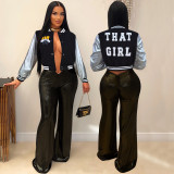 Women Embroidered Patchwork Baseball Jacket