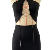 Women Halter Neck Bodycon Sexy Diamond Chain Lace-Up Dress