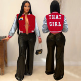 Women Embroidered Patchwork Baseball Jacket