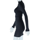 Women's Solid Color Round Neck Long-Sleeved Trendy Women's Bodycon Dress