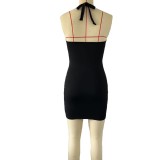 Women Halter Neck Bodycon Sexy Diamond Chain Lace-Up Dress