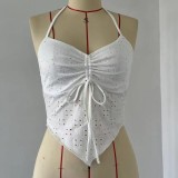 Women Halter Neck Lace-Up Drawstring Irregular Halter Top