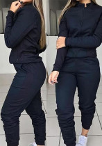 Women Casual Zipper Top and Pant Two-piece Set