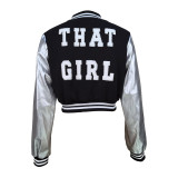 Women Embroidered Patchwork Baseball Jacket